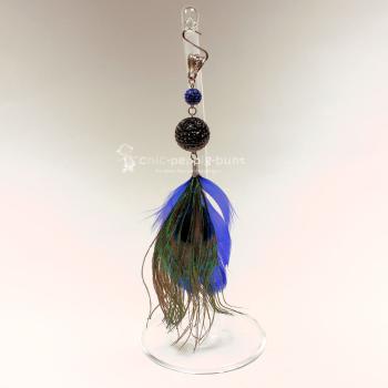 Kettenanhänger Pfauenfelder blau Strassperle schwarz